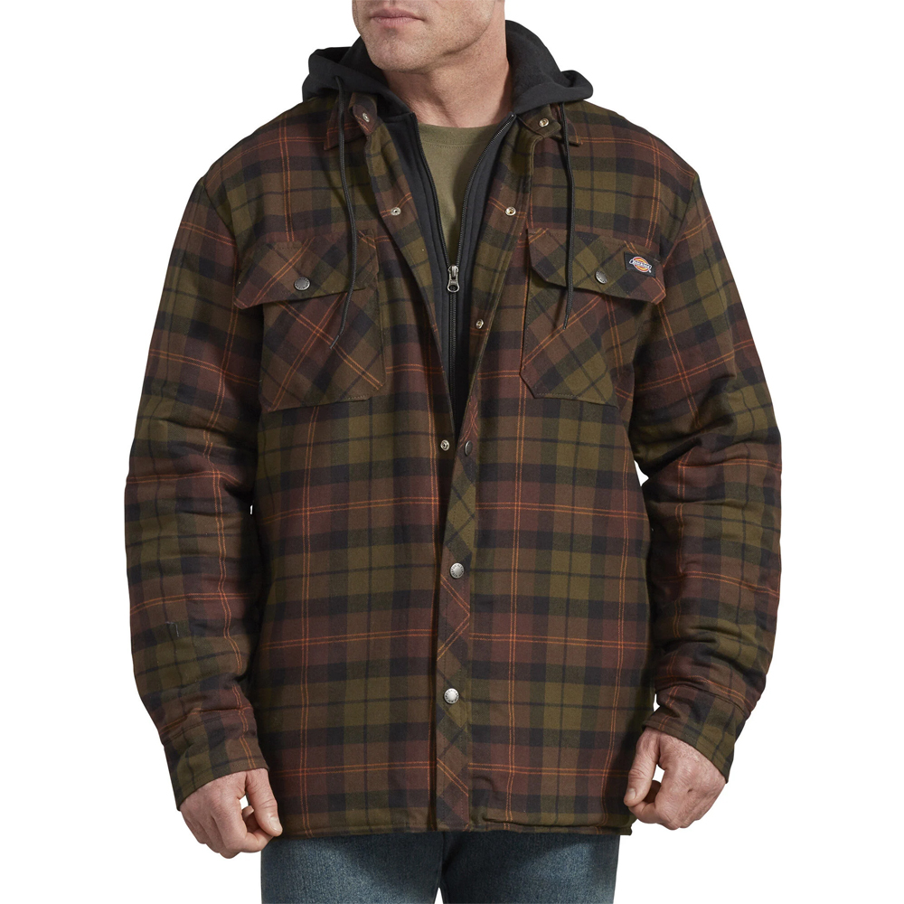 Dickies-Relaxed-Icon-Hooded-Quilted-Shirt-Jacket-Big-Tall-BigCamo-Chocolate-Tactical-Green-Plaid