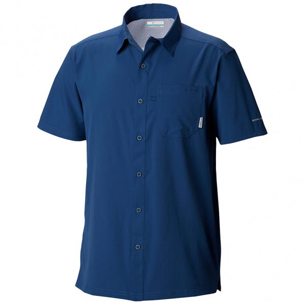 Moisture WIcking Columbia Men’s Super Slack Tide Camp Shirt X-Large Short Sleeve Vivid Blue Kona Print