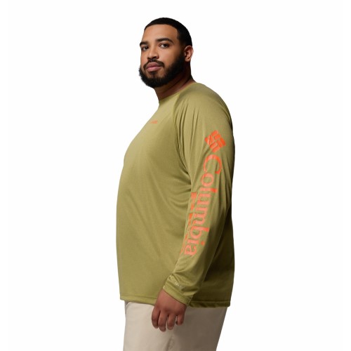 columbia-sportswear-terminal-tackle-long-sleeve-shirt-1388262-grove-green-heather-spark-orange-fishing-sun-protection-big-tall-bigcamo